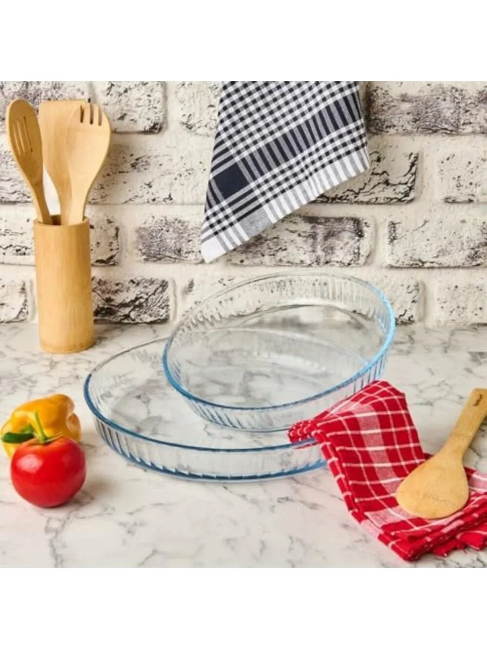 2-Piece Round Glass Baking Dishes Set - Oven Safe Casserole & Pie Pan, 12.5